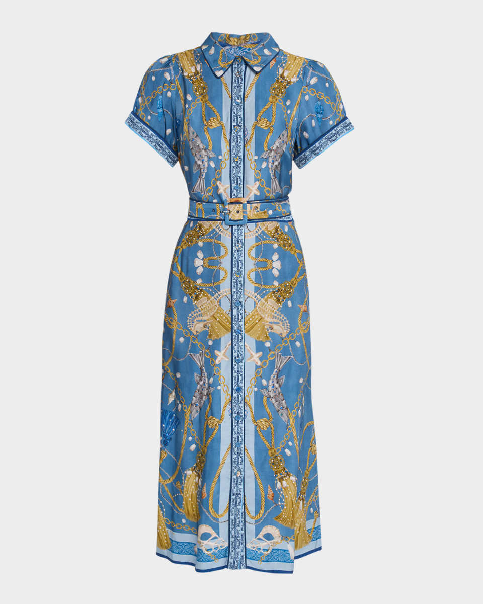 Nautical-Print Viscose Twill Midi Shirtdress